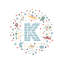 Lettre K illustrée, impression bleue-52820317-52820312-52820311