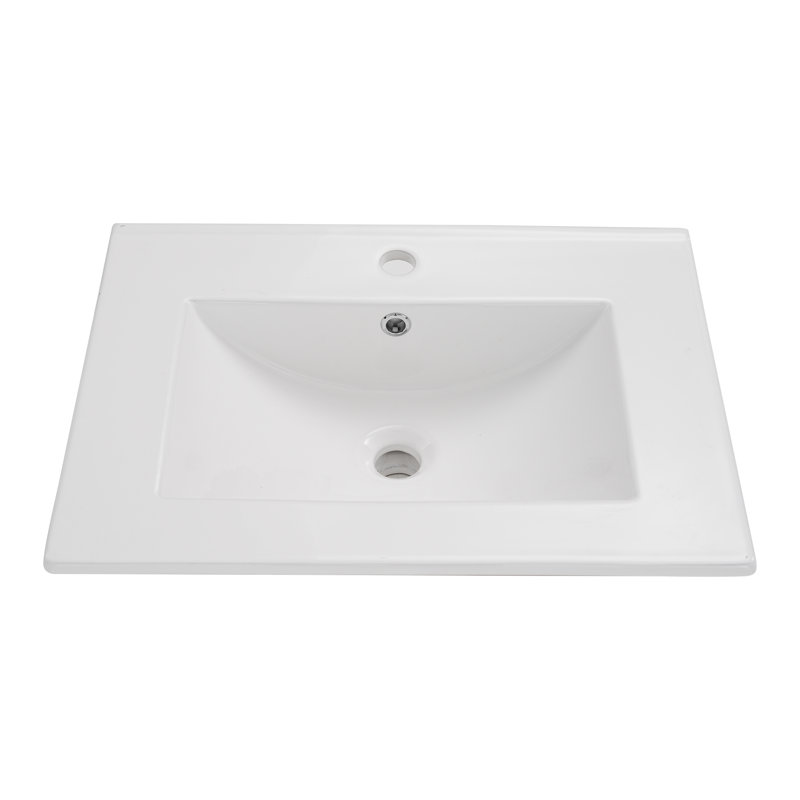 Ebern Designs Morentz 59mm L x 46.5mm W White Ceramic Rectangular Sink with Overflow