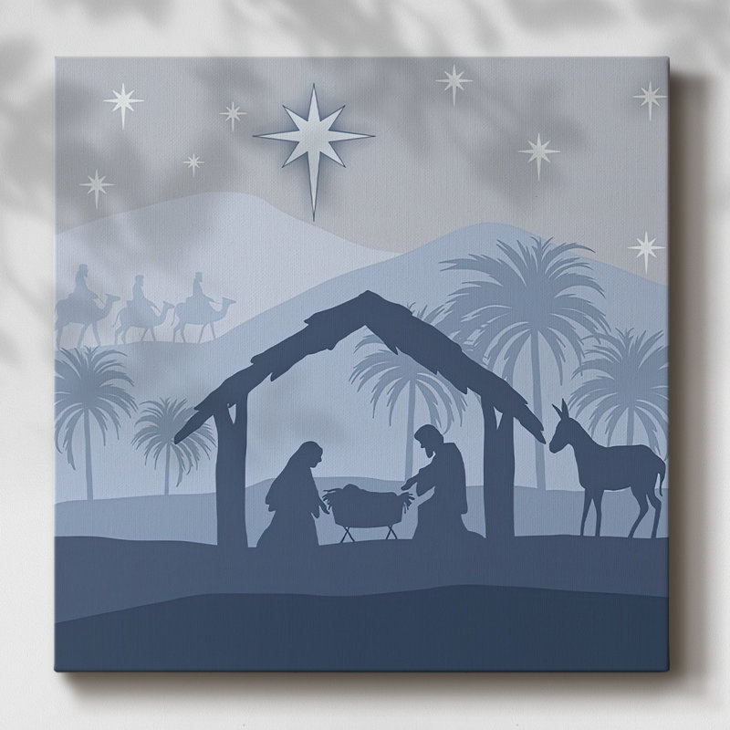 Nativité bleue II sur toile, H 32 po x l 32 po x P 1,5 po