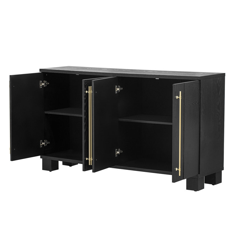 Buffet avec rangement, buffet en bois avec tablettes réglables et poignées dorées