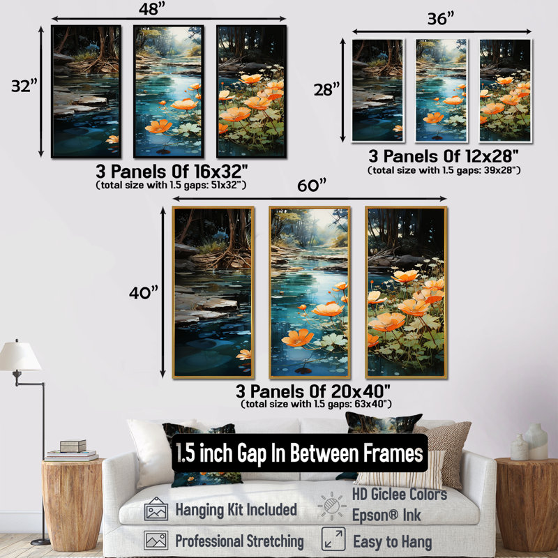Tranquil Lakes Rivers Urban Symphony III - ensemble de reproductions d'art mural, Cadre flottant noir