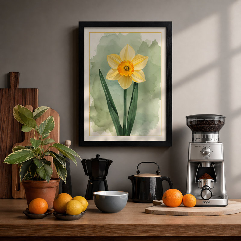 Golden Daffodil Botanical - Framed Print, A3 - 42.0 x 29.7 cm, Black