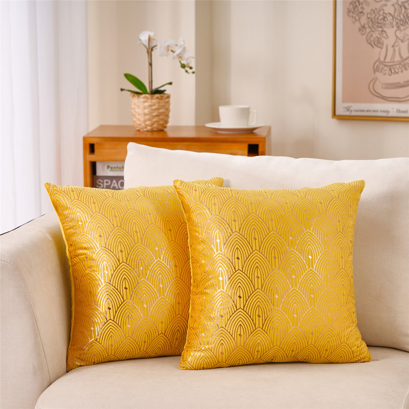Geometric Velvet Reversible Throw Pillow, Yellow, 18" x 18", Pillow Cover Only - No Insert