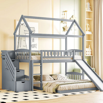 Lit superposé avec glissade, lit maison avec glissade