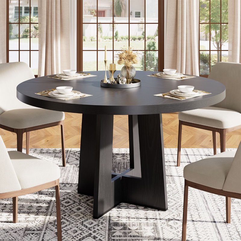 Table de salle à manger ronde 47 "pour 4 à 6 personnes - Table de salle à manger circulaire avec base piédestal robuste, mobilier de salle à manger peu encombrant pour salon, cuisine, appartement, noir