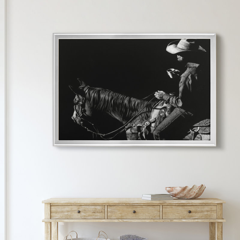«Cowboy Scratchboard I» - Cadre photo, impression sur toile, Argent, H 18,5 po x l 24,5 po x P 1,5 po