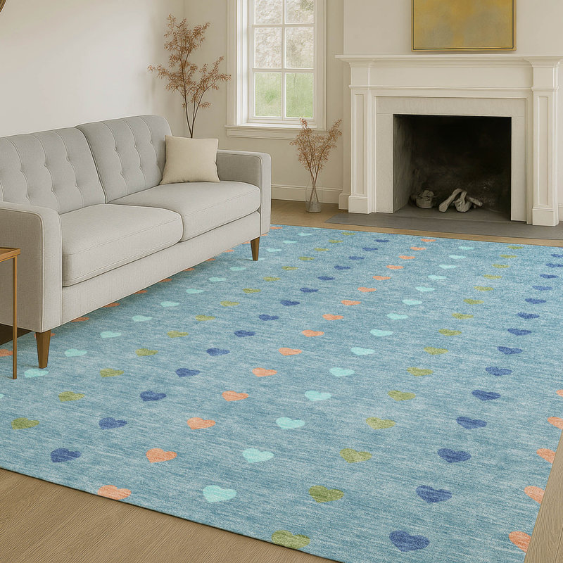 Tapis intérieur / extérieur lavable à la machine pour enfants Chantille ACN2510, Sarcelle, Rectangle 10 pi x 14 pi
