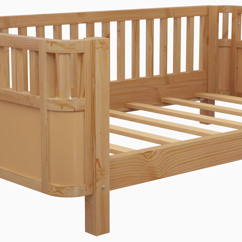 Wood Platform Bed with Rails, Natural, Twin