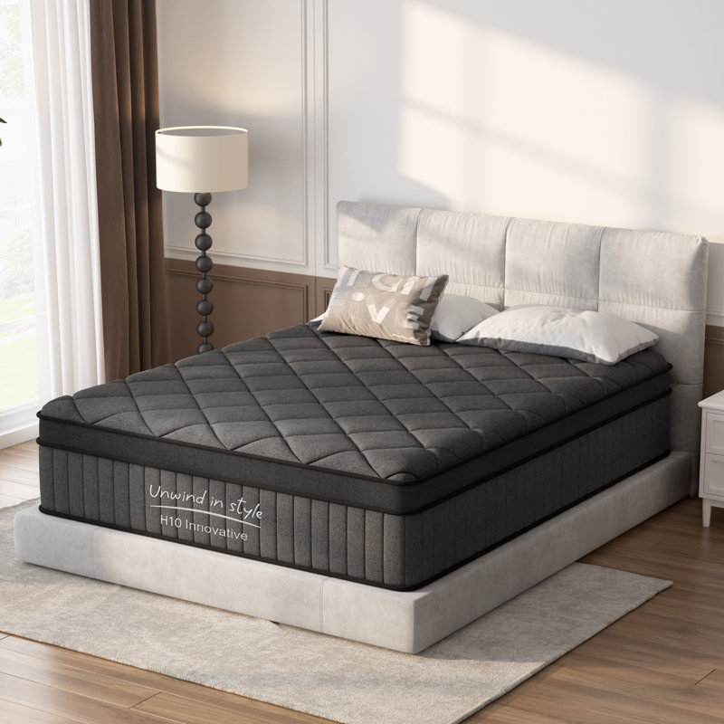 Mattress Queen Size 8 Inch, Mattress with Gel Memory Foam and Pocket Springs, Euro Top Medium Firm, Black, 8", Queen