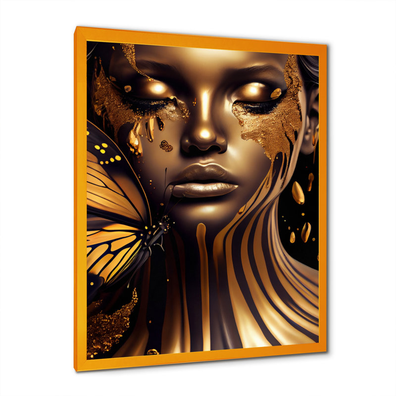 «Woman with Black and Gold Butterflies IV», art mural femme, H 40 po x l 30 po x P 1,5 po