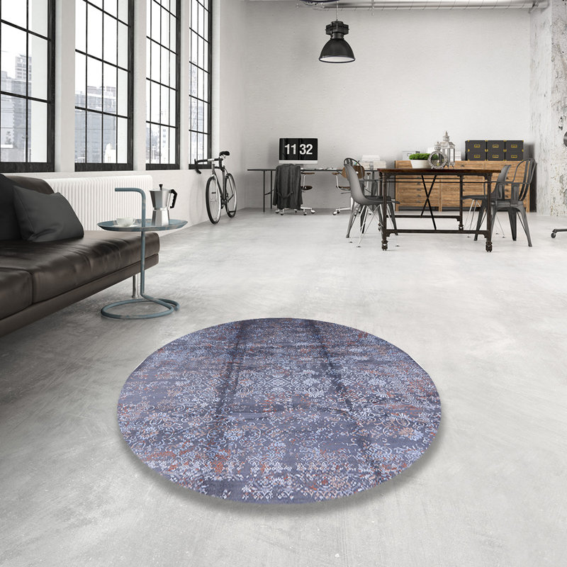 Tapis floral gris / ivoire / brun, Rond 6 pi