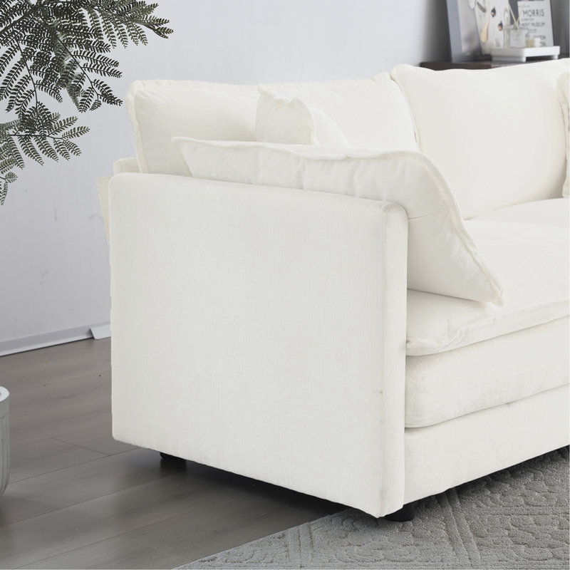Canapé modulaire surdimensionné en L avec repose-pieds réversible en chenille blanche Free Combination Comfy Upholstery