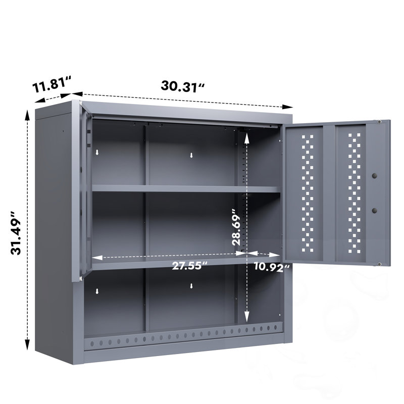 Metal wall-mounted garage storage cabinet