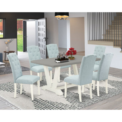 7-Piece Rectangle Natural Oak Finish Solid Wood Top Dining Table with 6 Chairs with Lattice Back