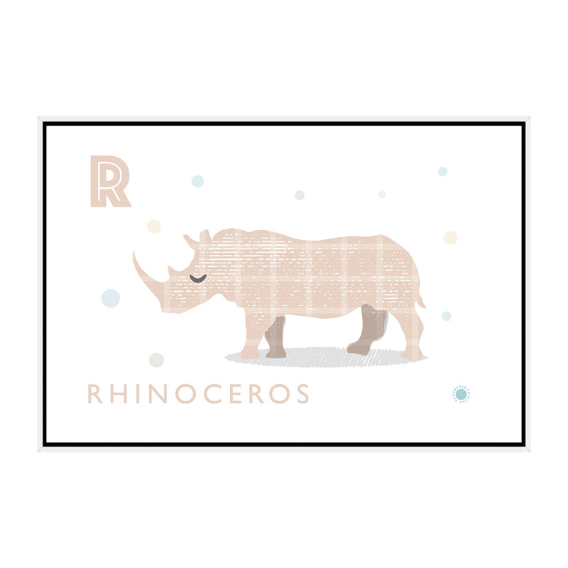 Rhino - imprimé, Pas de tapis, H 40 po x l 60 po x 1,5 po, Toile blanche encadrée