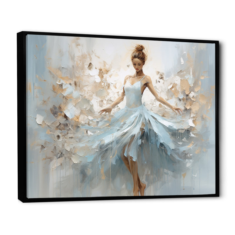 «Blue Gold Minimalisme Ballerina», impression sur toile encadrée de ballet, H 24 po x l 32 po x P 1 po, Cadre flottant noir