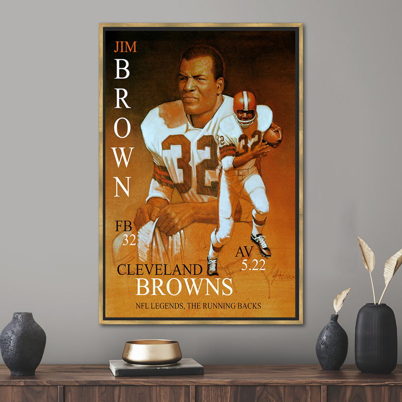 Jim Inspired Artwork - Cleveland Browns Themed American Football Canvas Wall Decor, Framed Print without Mat, Gold