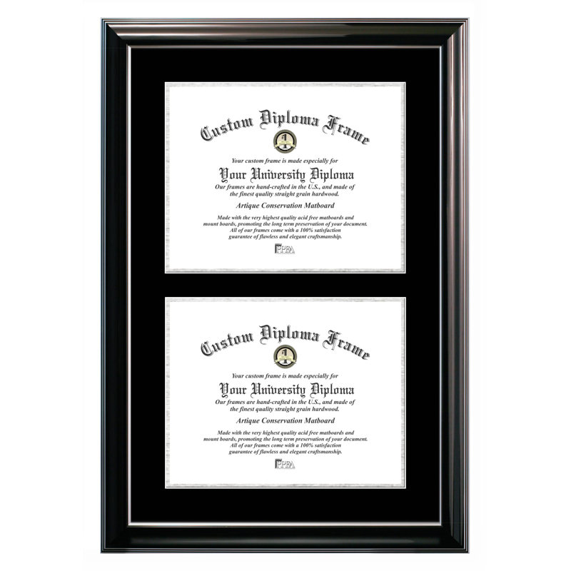 Cadre photo à double degré pour le certificat Traci, 11 po x 14 po, Noir / argent