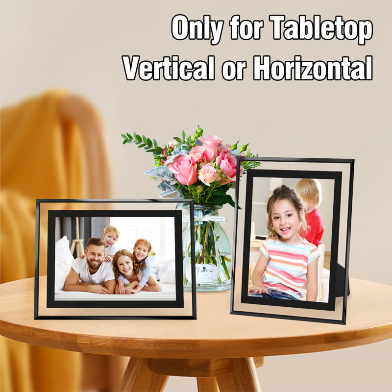Picture Frames, HD Real Glass 5 By 7 Photo Frame Mirrored Edge Great Gift, For Tabletop Display (2 Pack/Silver), Black