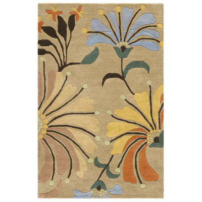 Tapis en laine et coton avec latex olive doré à motif floral touffeté à la main Armstrong