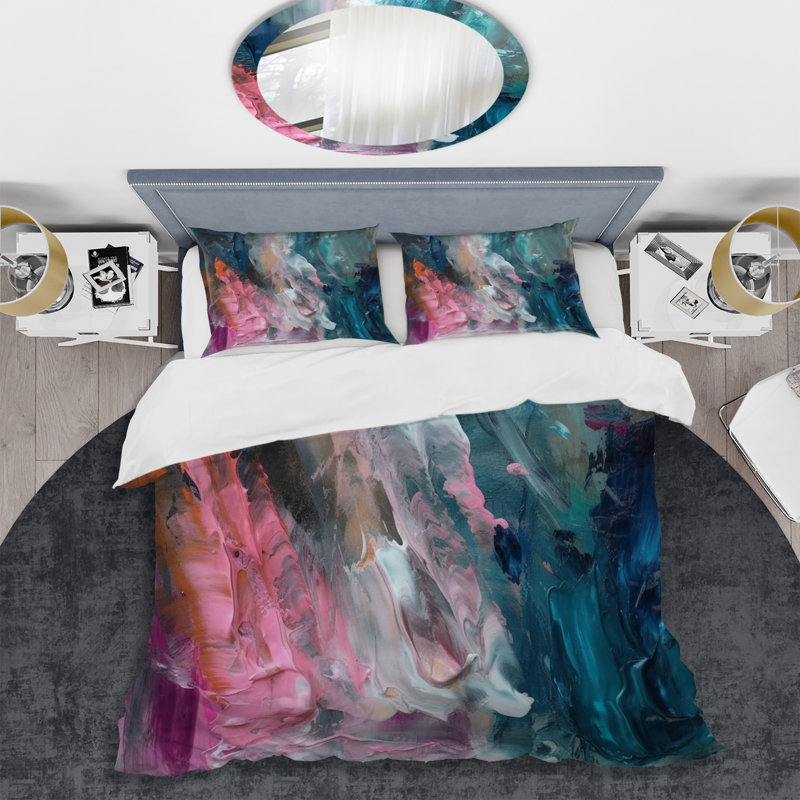 Ensemble de housse de couette en microfibre / polyester moderne bleu et rose, Housse de couette pour très grand lit et 2 très