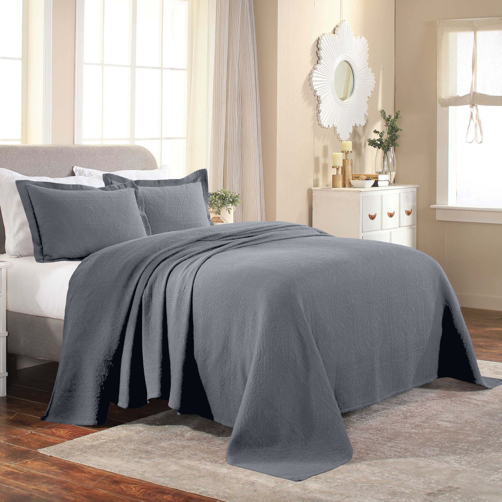 Swanton Cotton Coverlet Set, Gray, King Coverlet + 2 Shams