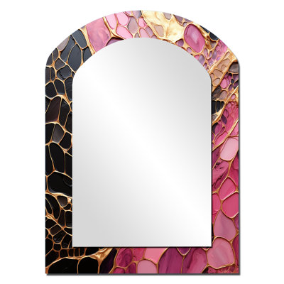 Minimalism Pink Gold Poteries - Abstract Spirals Asymmetrical Large Wall Mirror, Modern Arch Unique Mirror, Printed Metal Art