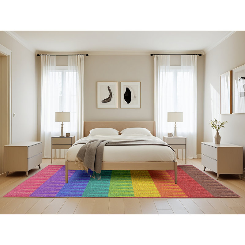 Tapis vert/jaune/orange à motifs, Rectangle 5 pi x 8 pi
