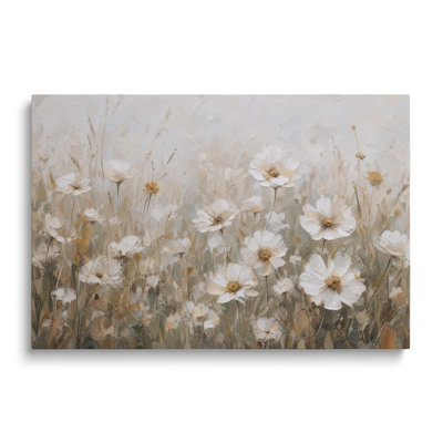 Multicolor Canvas Still Life Oil Painting, Painterly White Flowers Wall Art for Living Room Dining Room and Bedroom
