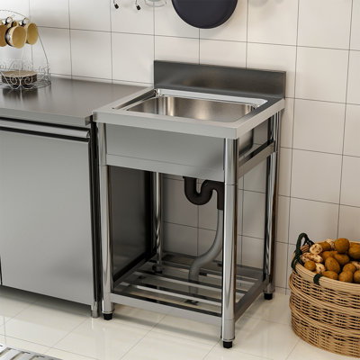 Belfry Kitchen Cybele 500mm W Single Bowl Stainless Steel Kitchen Sink with 2 Faucet Holes