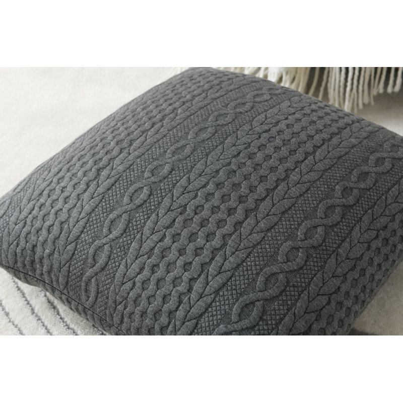 Farmhouse Knitted Modern Embossed Patterned Pillow Cover, Dark Gray, 20"H x 20"W