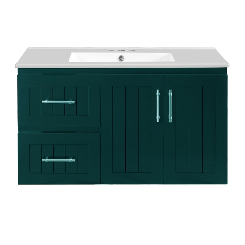 Meuble-lavabo mural simple 36 po avec lavabo en céramique, Vert