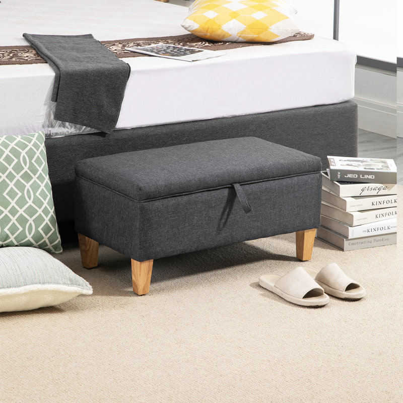 Angella Polyester Upholstered Storage Bench, Grey, 36cm H x 71cm W x 37cm D