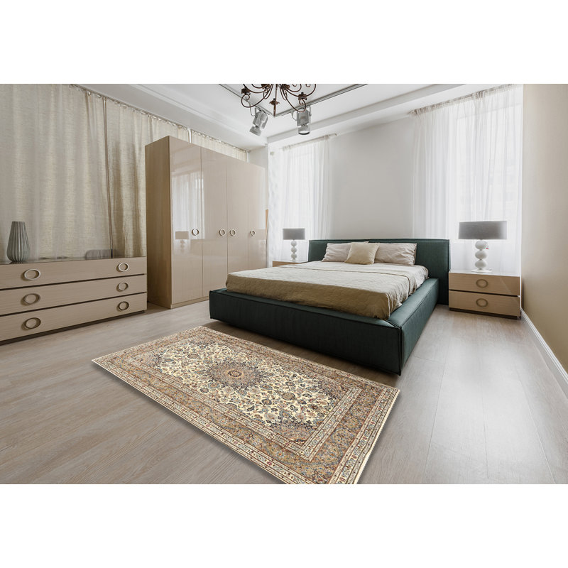 Tapis décoratif beige oriental demi-Leigh, Rectangle 5 pi x 7 pi