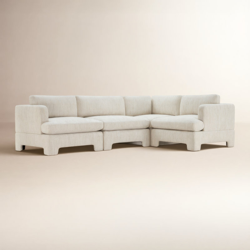 Jolie 4-Piece Upholstered Modular Sectional Sofa, Mellow Natural Textured Boucle