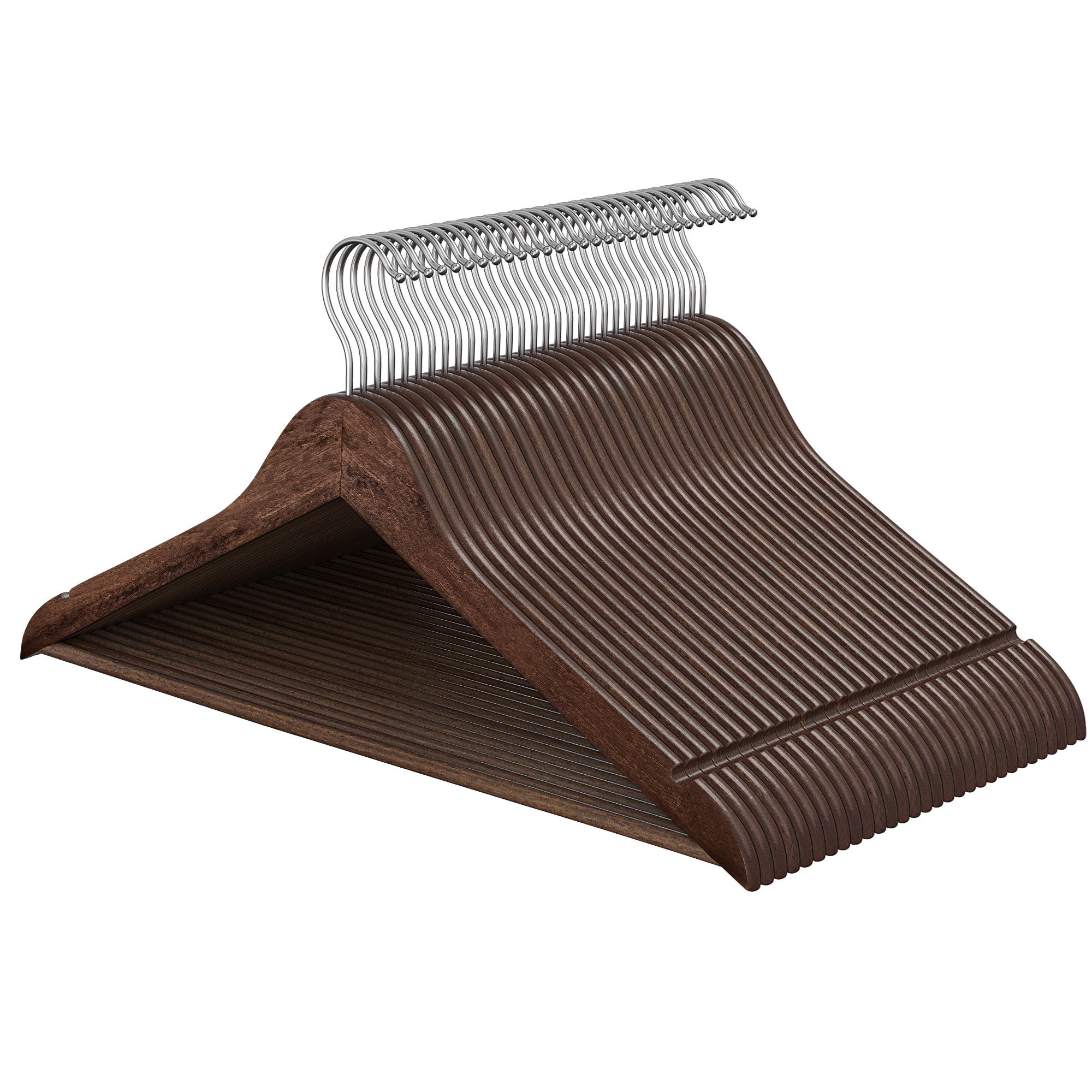 Wooden Hangers, Pack Of 30, Coat Hangers, Pants Bar, 360° Swivel Hooks, Solid Birch Wood, For Jackets, Shirts, Coats (Set of 30) - Walnut Brown