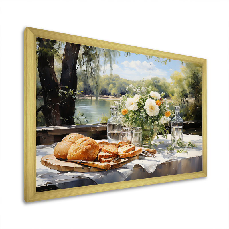 Pique-nique au bord du lac III, Cadre doré simple, H 34 po x l 44 po x P 1,5 po