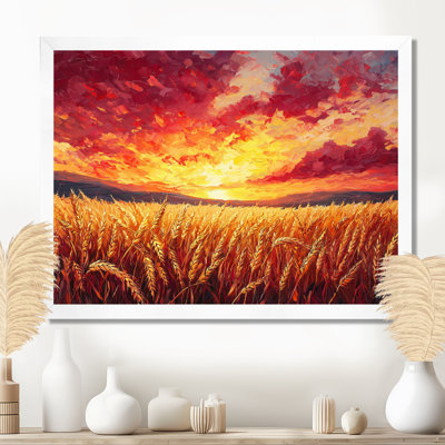 Coucher de soleil sur le champ de blé II - campagne, art encadré
