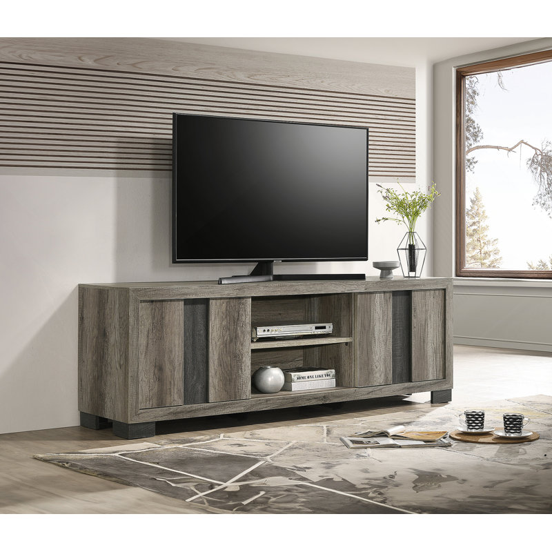 Console de divertissement 1 pièce avec charme rustique et finition en bois patiné, conception de tablette ouverte pour les meubles de salon afin d'améliorer la décoration intérieure