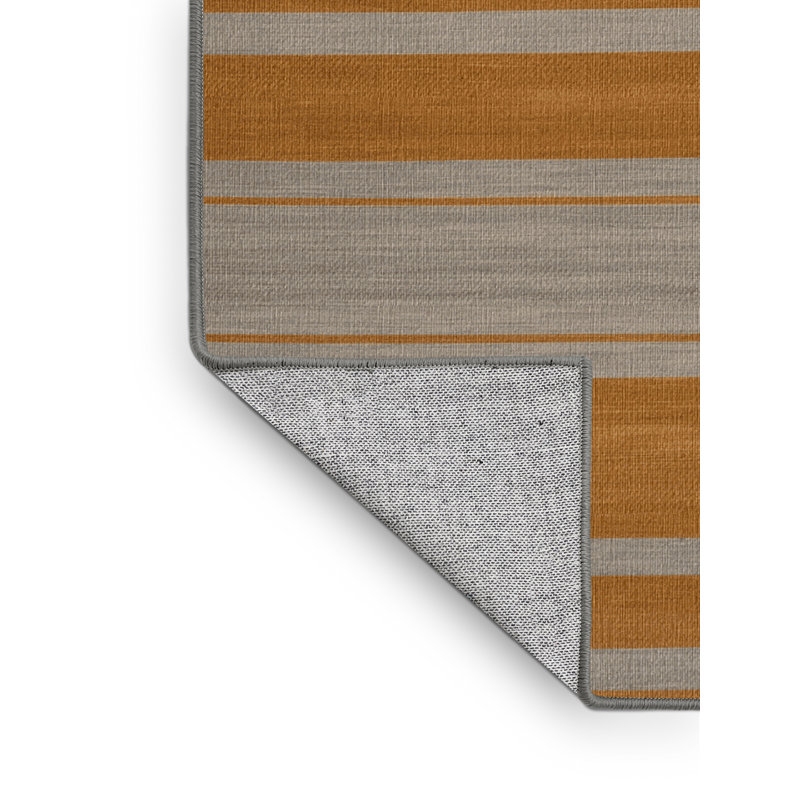  Tapis lavable rayé gris clair ocre, Rond 3 pi