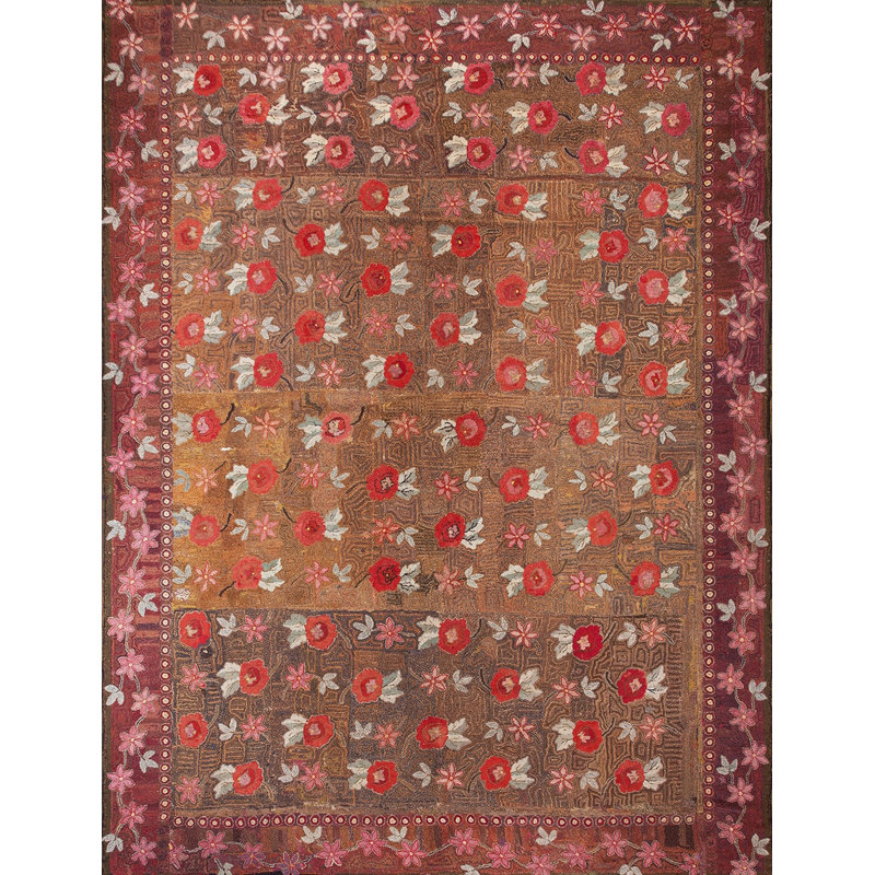 Tapis antique antique grand motif crocheté rose