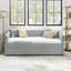Lit de jour simple rembourré avec lit gigogne, lin gris, rayures verticales, 82,5 po x 43 po x 30 po, confortable pour la chambre à coucher, décor minimaliste contemporain, tissu en lin à assemblage rapide, look, tracas