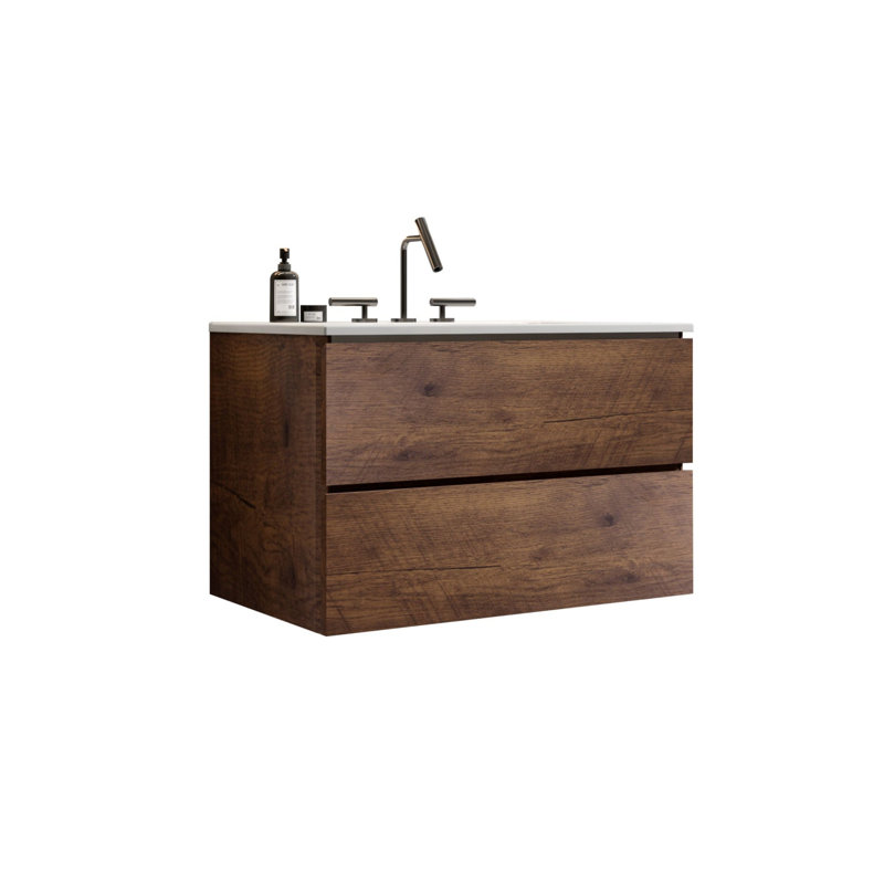 Meuble-lavabo mural moderne, Noyer