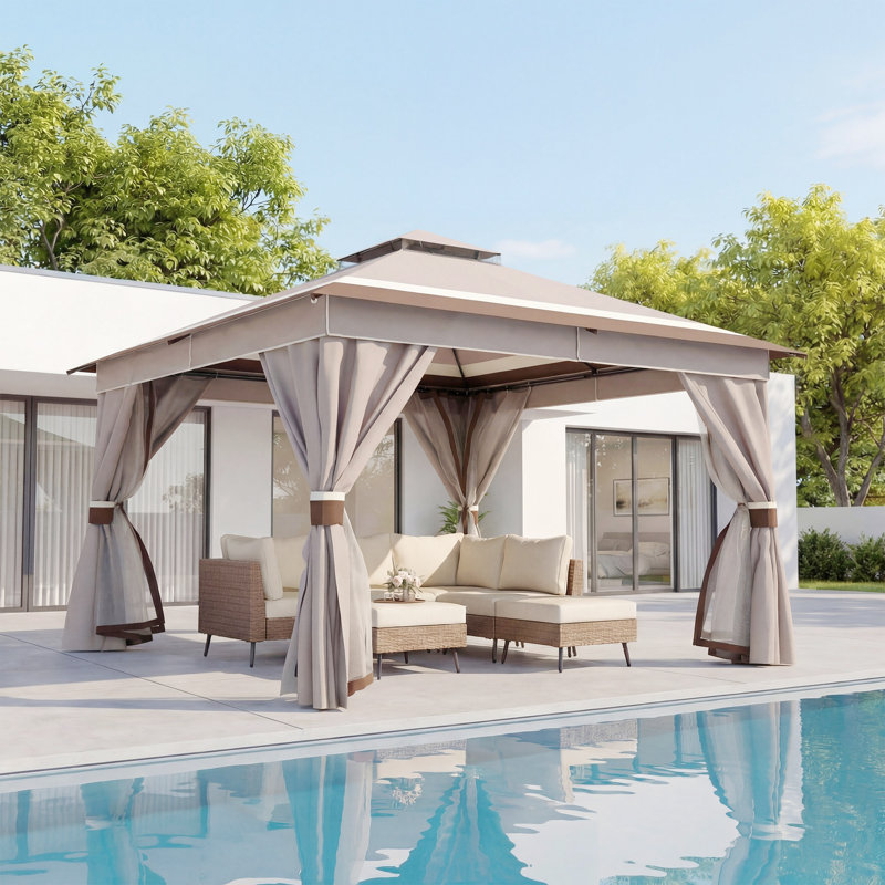 Pavillon de jardin en acier, 12 * 12 pi, Kaki couleur (nouveau)