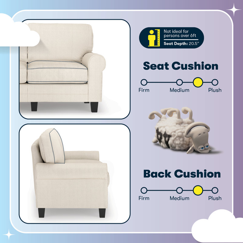 Serta Copenhagen 61-Inch Rolled Arm Loveseat with Easy-Care Fabric and Pillow Back, Beige Polyester Blend