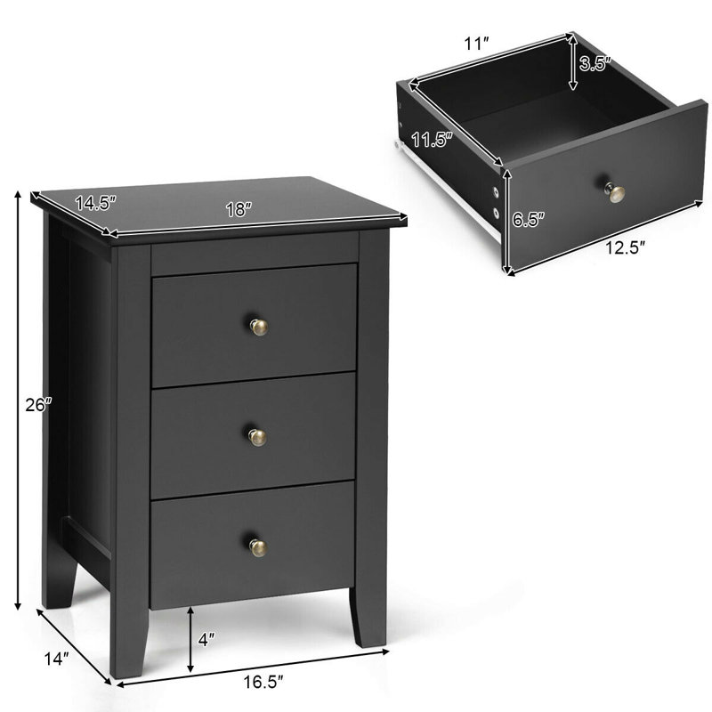 Roselyne 18'' W Nightstand, Black, Individual
