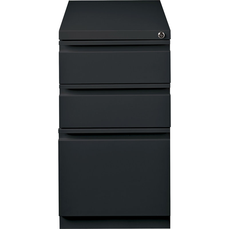 Black Steel 3-Drawer Lockable Mobile Filing Cabinet