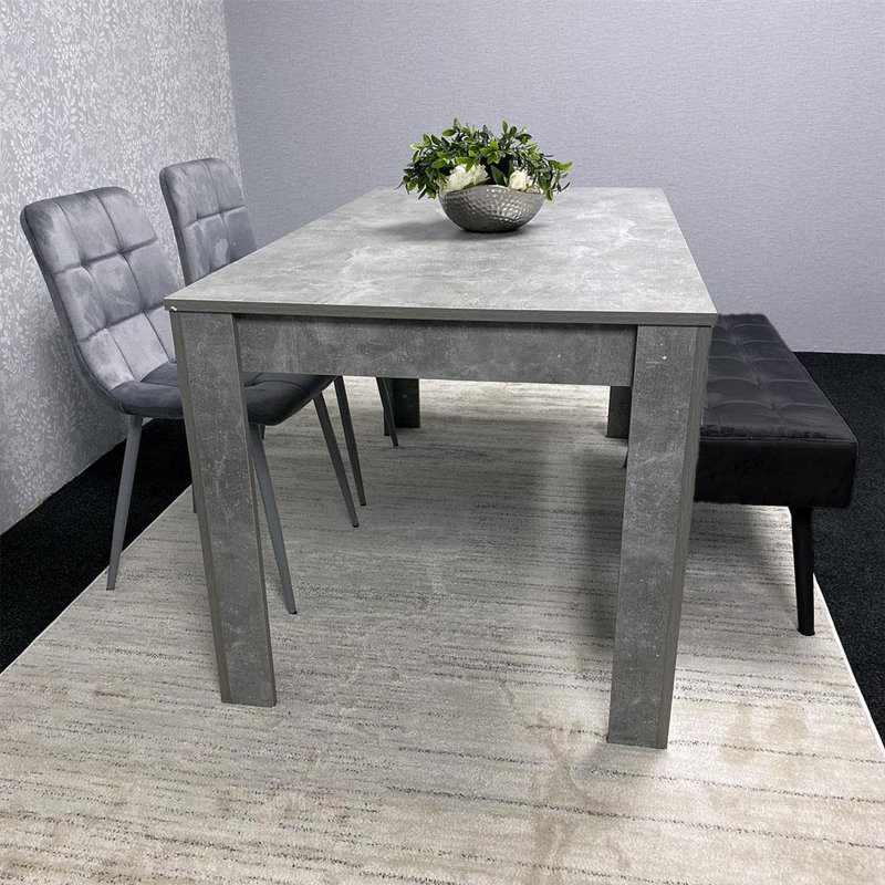 Wooden Dining Set with 2 Velvet Chairs and Bench, 75cm H x 140cm L x 80cm W, Grey , Stone Grey