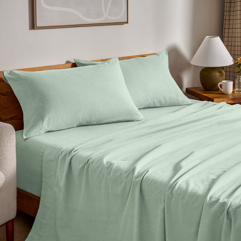 100% Cotton Flannel Sheet Set, King Sheet Set with 2 Pillowcases, Mint