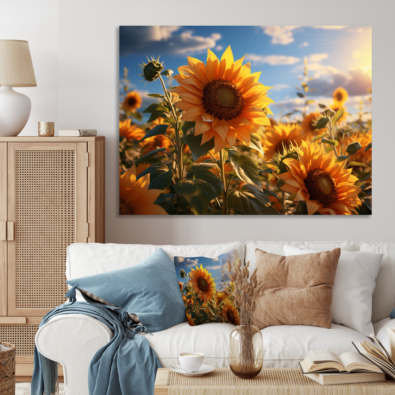 Snejana, Allemagne, tournesol, paradis, lever de soleil I - impression, H 24 po x l 32 po, Toile tendue